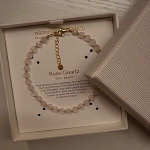 Essential Rose Quartz Beaded Bracelet with Gold Chain